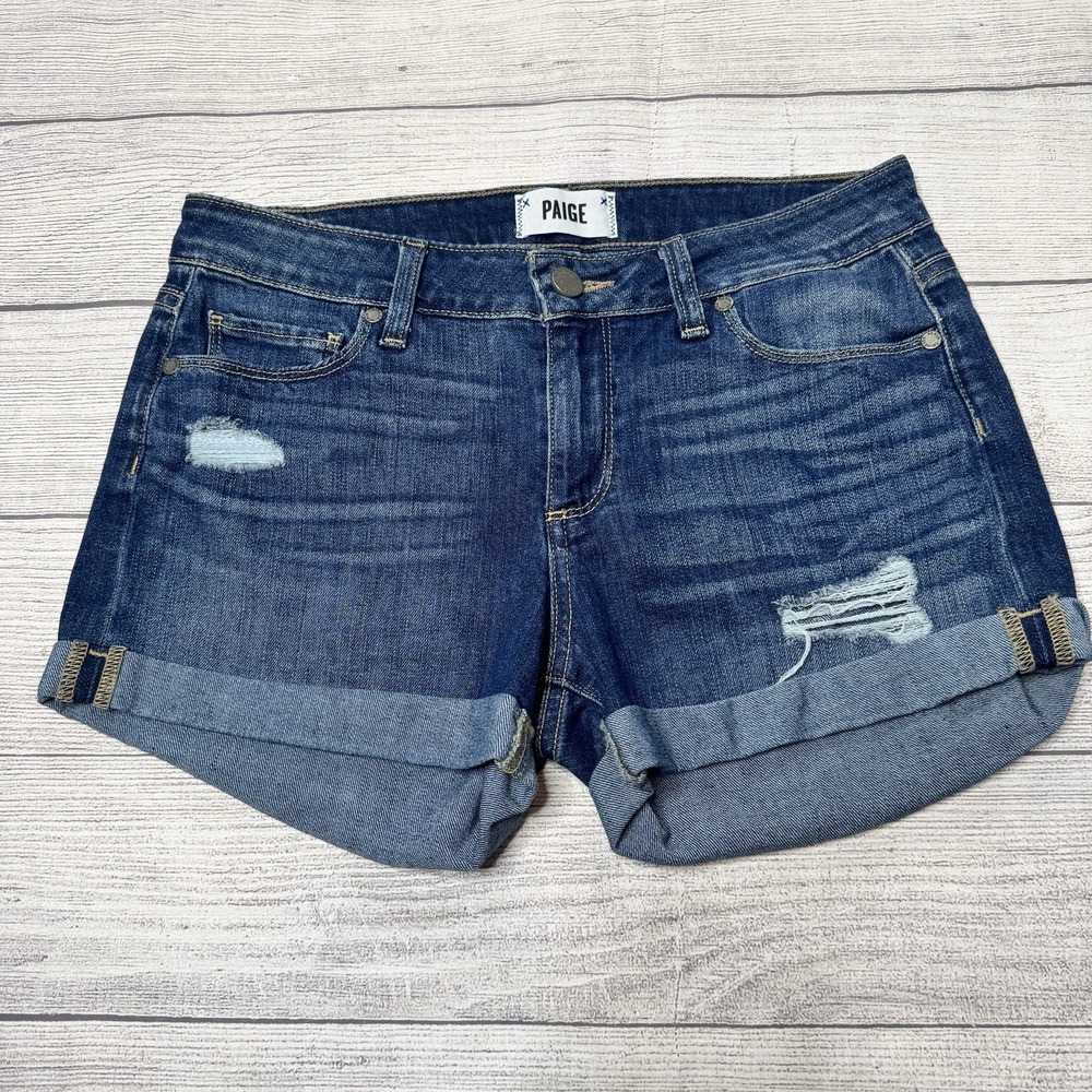 PAIGE Women's Jimmy Jimmy Jean Shorts Dark Wash Cuffed Size 26 Summer Classic